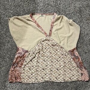 Gimmicks Women's Beige and Pink Patchwork Top